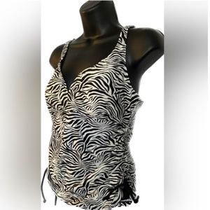 Simon Chang BLK/WHT ZEBRA Tankini Top, 10 (D cup) Winter